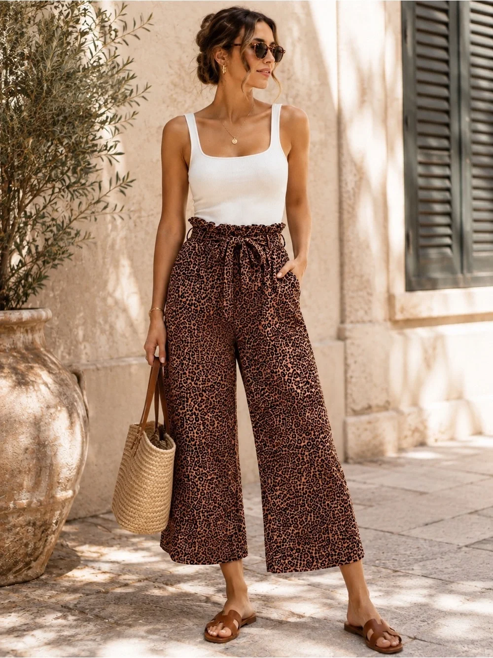 Reformation Jackie Leopard Print Linen Wide Leg Pants Size 4